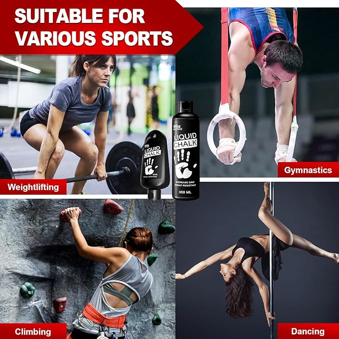 12 oz Superior Grip Liquid Chalk Mess-Free Gym Chalk for Weightlifting, Gymnastics, Rock Climbing, Dancing, Dries in Seconds. Package May Vary.