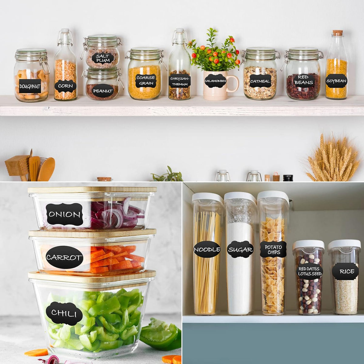 Chalkboard Labels - 180pcs Waterproof Reusable Blackboard Stickers with 2 Free Erasable White Chalk Marker, Mini Decorative Chalk Labels for Jars Containers Kitchen Home Pantry Office