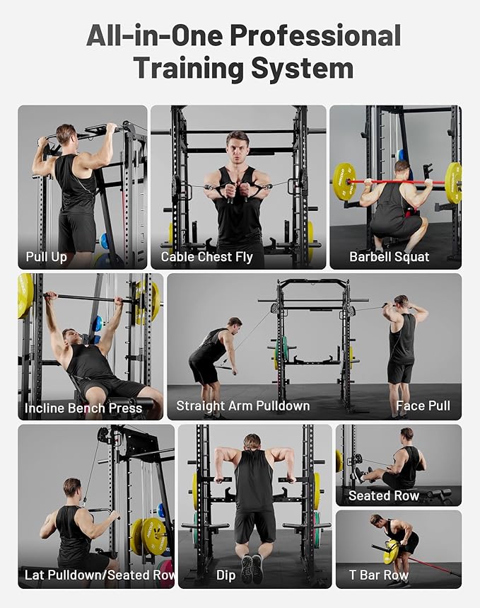 Mikolo M4 2.0 Smith Machine, All-in-One Power Cage with Independent Dual Pulley System, Multi-Function Home Gym Workout Cage for Cable Crossover