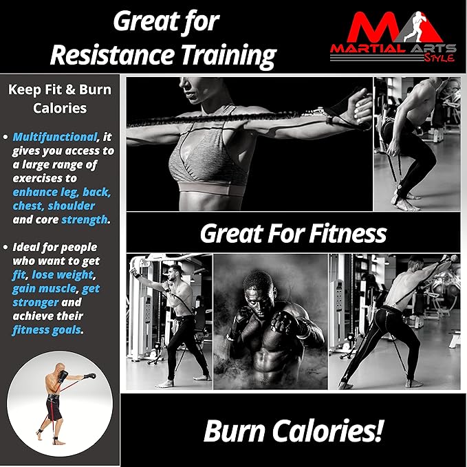 Boxing Resistance Bands for MMA Martial Arts Resistance Training at Home for Punches/Kicks, 150lbs Exercise Bands Full Body Fitness Workout to Enhance Explosive Power/Speed/Agility