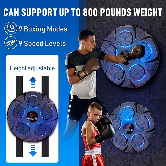 2025 Music Boxing Machine for Adults, 9 Modes & 9 Speeds Sounding Punch Boxing Machine Home Gym Training Equipment, Sound Punching Machine Durable Design, Real Experience Includes Gloves & Towel