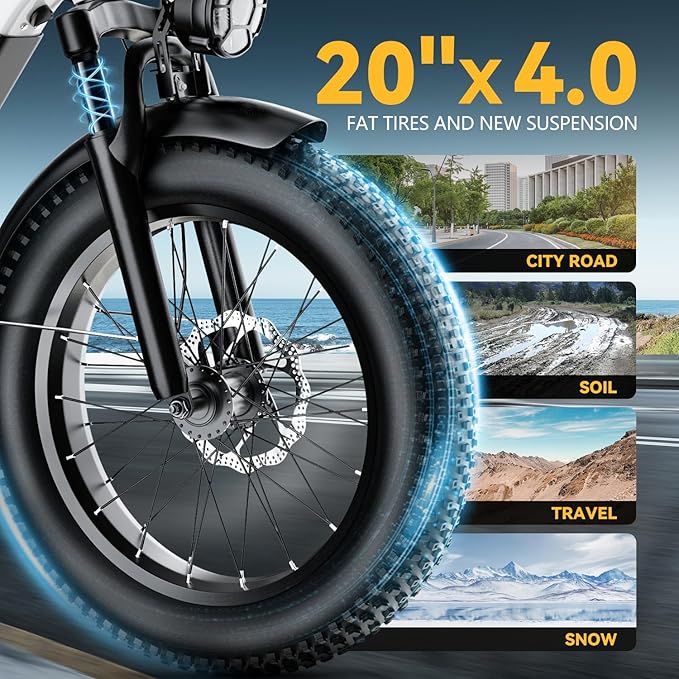 1500W Electric Bike for Adults,48V 20/60Ah Removable Battery Max Range 80Miles & 30MPH Electric Bicycle,20''ร4" Fat Tire Ebike,Adult Electric Bicycles for Commute Beach Snow,E-Bike UL Certified