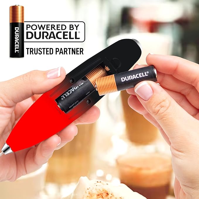 Zulay Powerful Milk Frother (4 Duracell Batteries Included) - Handheld Milk Frother Wand Drink Mixer for Coffee - Powerful Milk Foamer for Cappuccino, Frappe, Matcha & Coffee Creamer - Black/Red