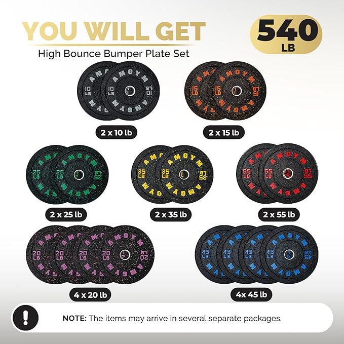 2 Inch Bumper Plates,10-500lbs,Barbell Rubber Olympic Weight Plates Set for Home Gym, Strength Training & Weight Lifting, Multiple Options Colors