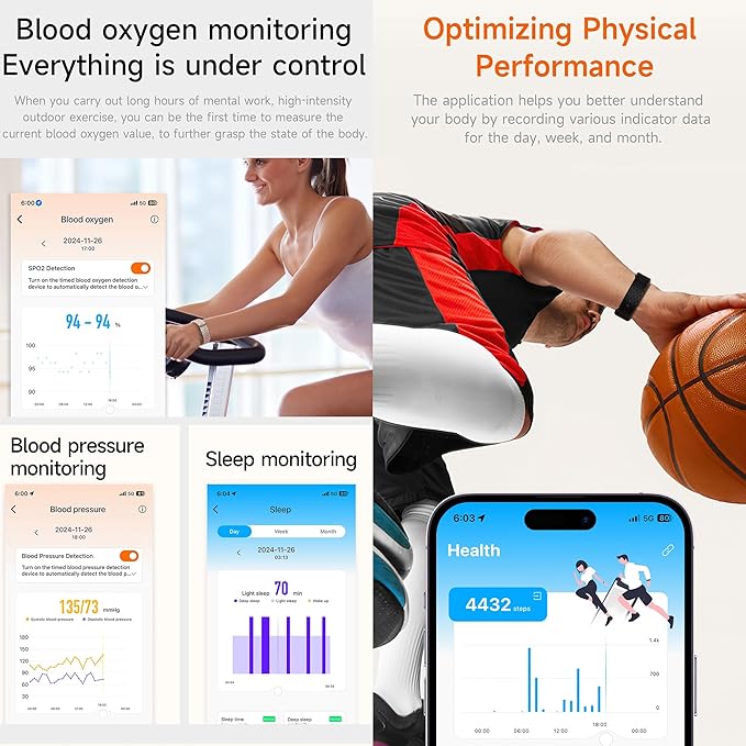 ZPIMY Wearable Health, Fitness & Activity Tracker, 5ATM Waterproof Mens Smartwatch, Call Reminder,Fitness Tracker for Android iPhones, SpO2,Heart Rate Tracking, Sleep Monitoring, 2 Straps (Black)