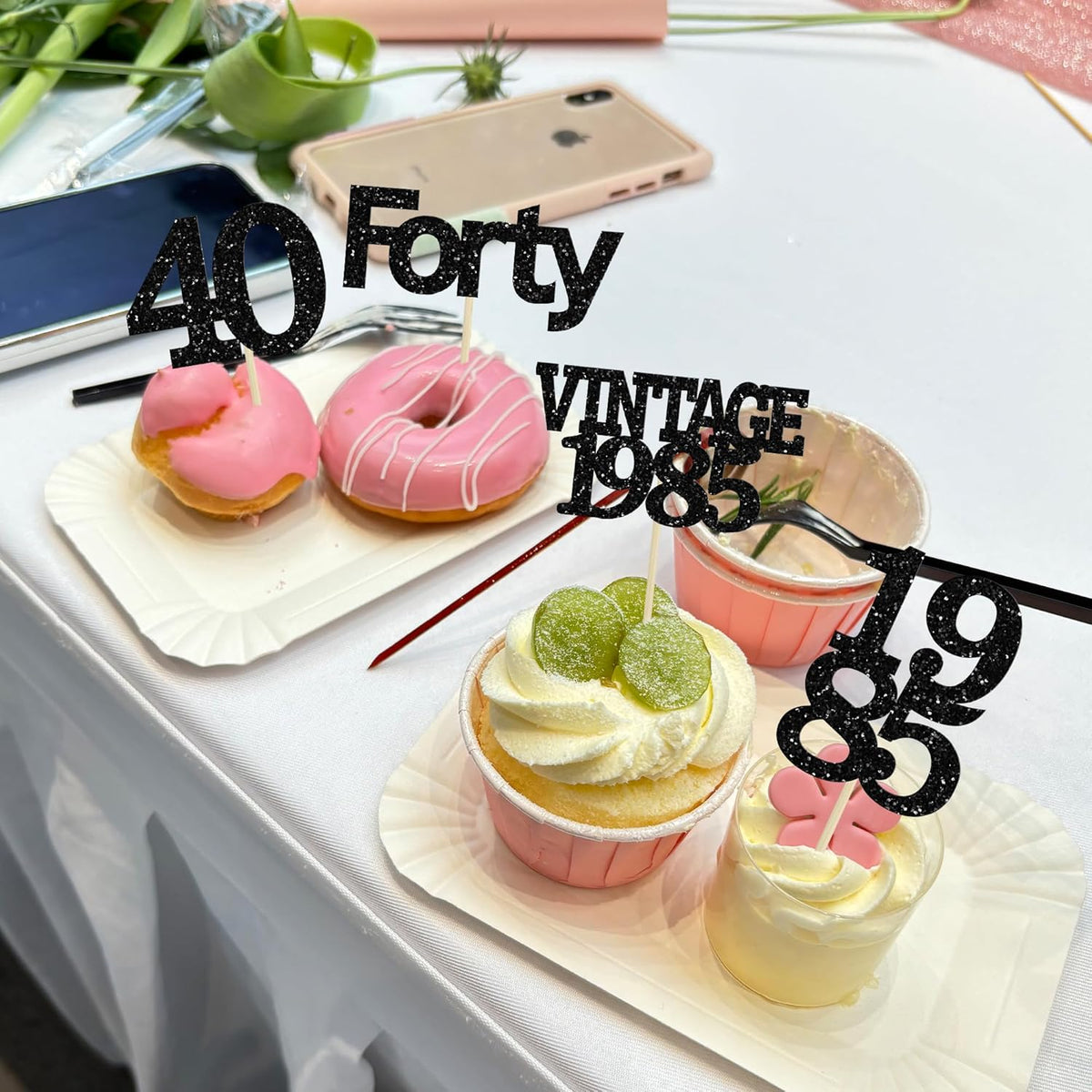 Gyufise 24Pcs Vintage 1980 Cupcake Toppers Glitter Cheers to 45 Fabulous Forty Five Cupcake Picks 45th Birthday Wedding Anniversary Party Cake Decorations Supplies Black