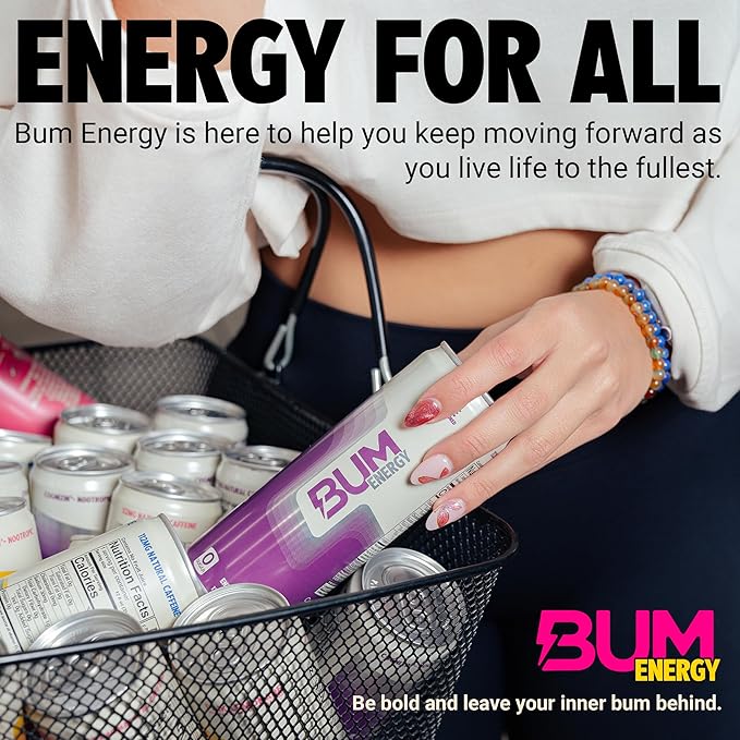 BUM Sugar-Free Energy Drink, Pink Lemonade - Lightly Carbonated & No Artificial Colors, Natural Caffeine & Citicoline for Energy & Focus, Brain Boost & Workout Sports Beverage - 12 oz, Pack of 12