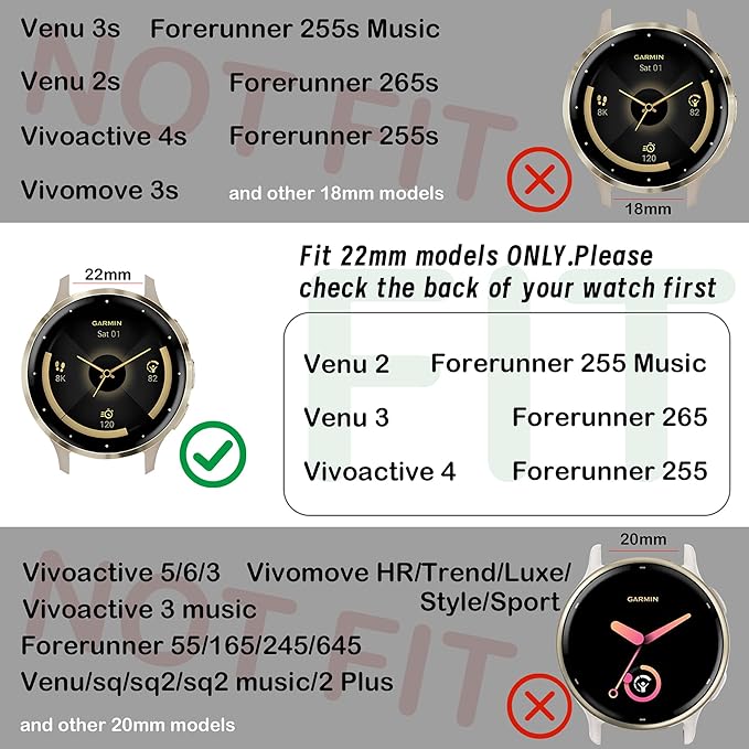 22mm Colorful Sport Silicone Band Compatible With Garmin Vivoactive 4/Venu 3/Venu 2, Recycled Plastic Soft Sport Strap Replacement for Forerunner 265/745/255/255 Music Men Women