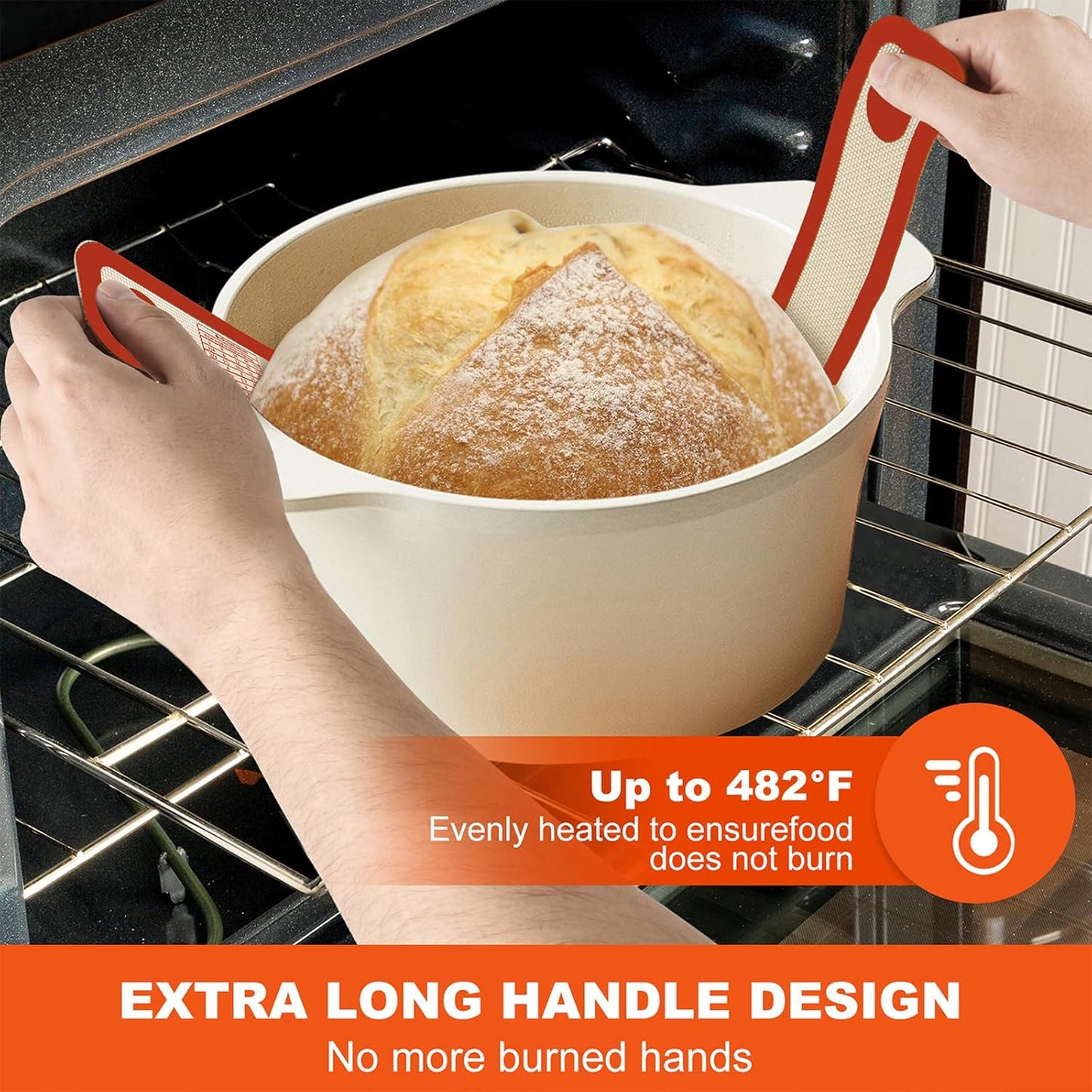 Silicone Bread Sling for Dutch Oven Liner, 2 Pack Non-Stick, Easy Clean Reusable Silicone Baking Mat with Long Handles, Easy to Transfer Sourdough Bread, Red