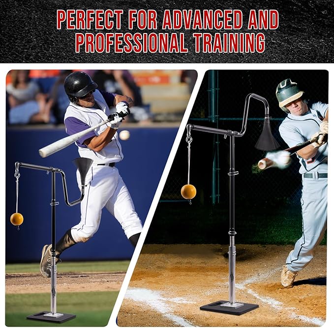 3-In-1 Baseball Softball Batting Tee,5 Hitting Modes To Choose,Auto Reset Baseball Swing Trainner With Tethered Ball,Handrolled Rubber Top,Weighted Base,Height Adjustable Hitting Tee For All Players