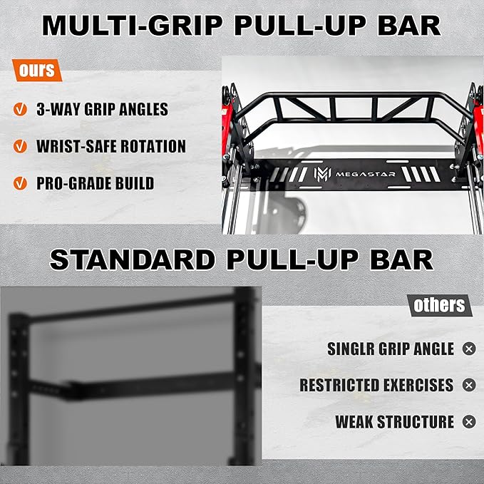 Wall Mounted Power Rack – 1600LB Capacity Compact Commercial Home Gym with Dual Cable Crossover, LAT Pulldown, Multi-Grip Pull-Up Bar & Landmine Attachment for Small Spaces, P67 Striker Red