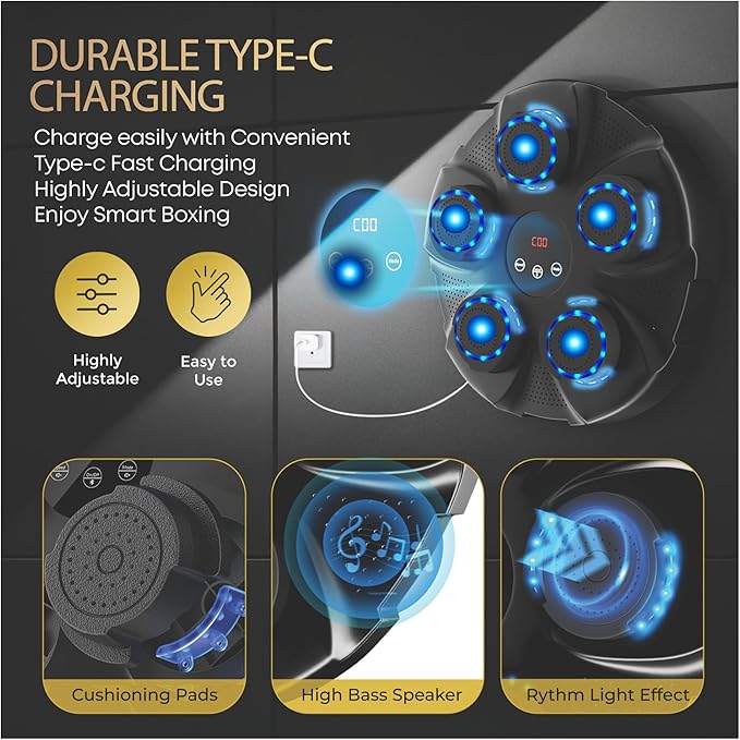 2025 Music Boxing Machine for Adults, 9 Modes & 9 Speeds Sounding Punch Boxing Machine Home Gym Training Equipment, Sound Punching Machine Durable Design, Real Experience Includes Gloves & Towel