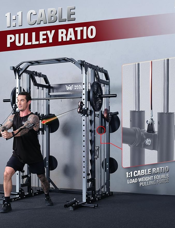 Major Fitness Drone2 Advanced Training Smith Machines– All-in-One Home Gym Squat Rack with Aluminum Pulley Set , Weight Bar, Dual LAT Pull-Down Systems & Cable Crossover Machine for Full-Body Workouts