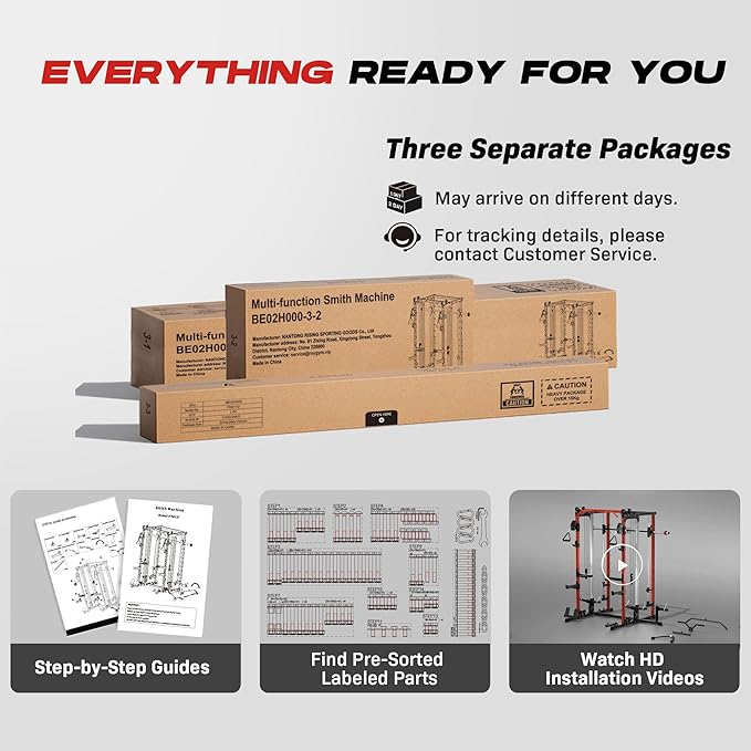 Smith Machine Home Gym, Multi-Function Power Cage with Dual Pulley Cable Crossover System, All-in-One Squat Rack with Smith Bar and Strength Training Attachments for Full-Body Workouts