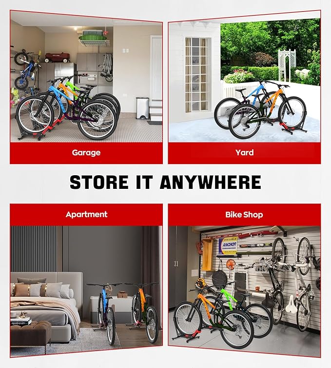 Bike Floor Stand, Portable Bike Storage for Garage - up to 3.5" Tire Wide, MTB & Road Bicycle Floor Stand, Front and Rear Wheel Parking Rack Fit for 26"-29" Bikes