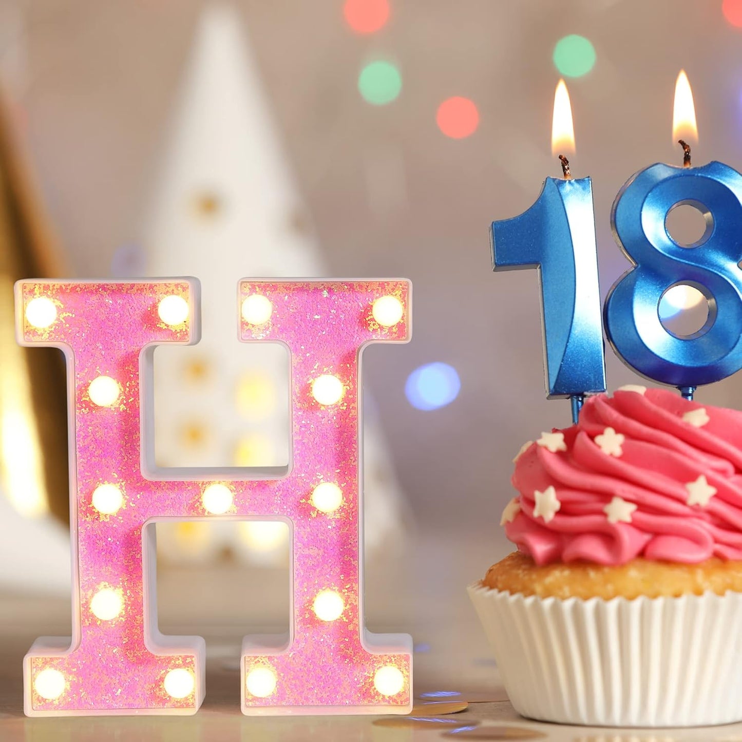 Foaky Pink Light up Letters,Pink Party Decorations,Girls Room Decor,Glitter Light Up Letters,Alphabet Letter Sign for Night Light Birthday Party Girls Gifts, Home Bar Decoration(L)