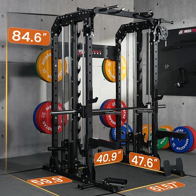 Smith Machine Home Gym with Aluminum Pulley Set- 2000lbs Capacity All-in-One Power Rack with Cable Crossover, Pull-Up Bar & Dip Station, Includes 18 Attachments, P107 Anvil