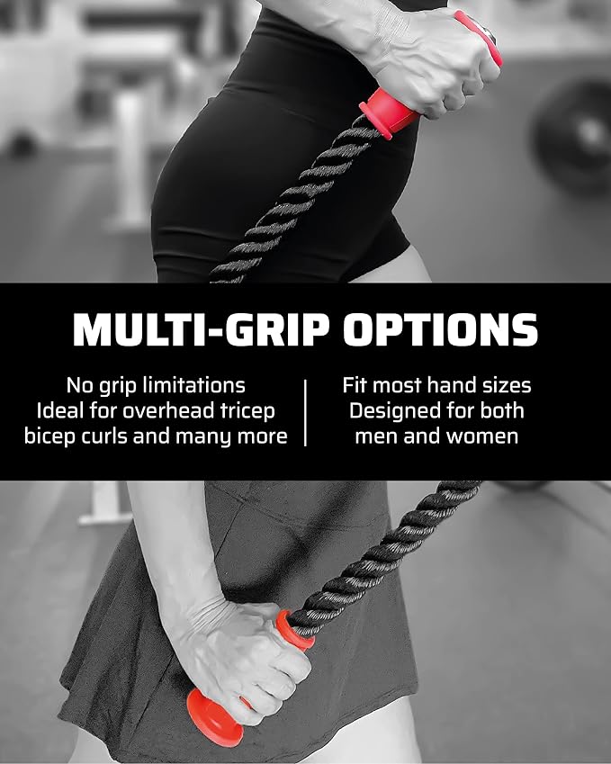 2 Ergonomic 16.5" Single Tricep Ropes | Non-Slip Cable Attachment | Wrist Pressure Relief | Grip Strength & Forearm Activation | Home & Commercial Gym Accessory, For Cable Machine, Smart Gym