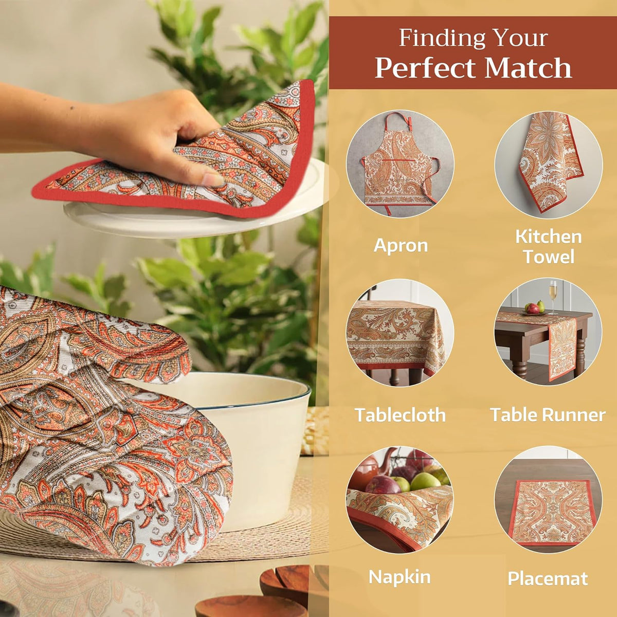 Maison d' Hermine Pot Holders Set 100% Cotton Heat Resistant Potholders 8" x 8" Hot Pads with Loop BBQ, Cooking, Baking, Grilling, Kitchen, Handling Hot Pans (Pack of 2, Kashmir Paisley)