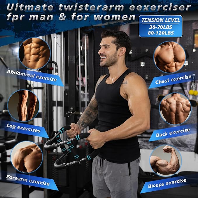 BEJEA Twister Arm Trainer,30-120lb Adjustable,Chest Trainer for Men & Women with 4 Springs & Train Poster,Arm Trainer for Chest Clip Muscle & Arm Strength