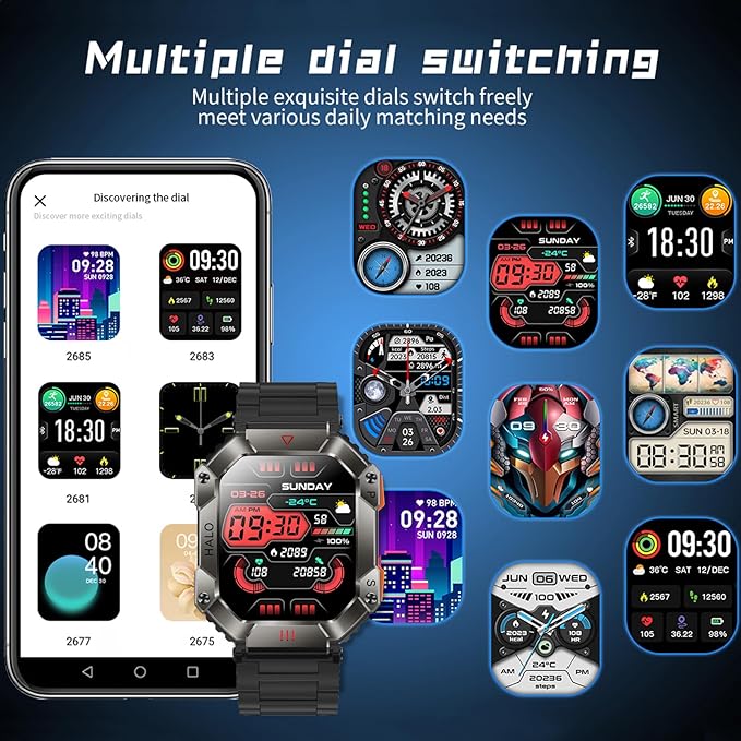 2024 New Military Smartwatch Men, Bluetooth Call 2.0" Large Screen Outdoor Activity Tracker Heart Rate Monitor Sport Fitness Watches Men Smart Watch for Android/iOS