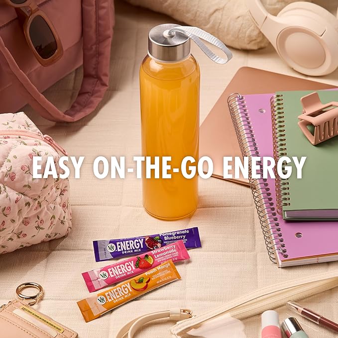 Bundle of V8 Energy Strawberry Lemonade, Peach Mango, & Pomegranate Blueberry Energy Drink Powder, .10 oz Packet (30 Count)