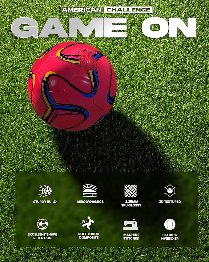 American Challenge Brasilia Soccer Ball – Soccer Ball Size 5, 4, 3 & 2 – for Youth & Adults – Ideal for Practice, Training & Grass Fields