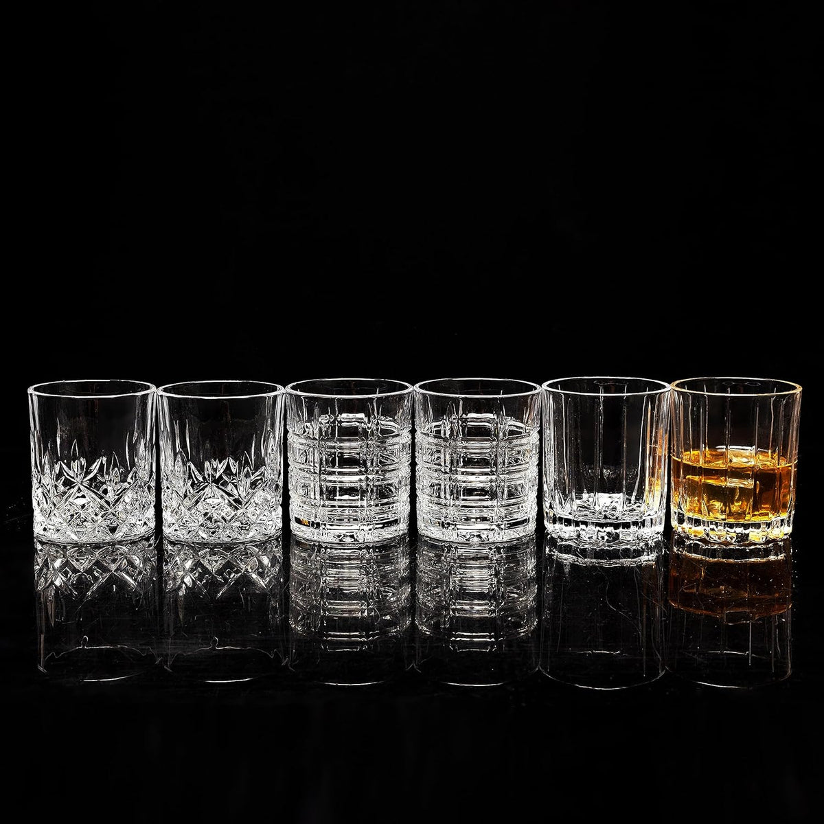 KANARS Whiskey Glasses Mixed, 10 Oz Scotch Glasses Set of 6, Rock Bar Tumblers 3 Patterns in Luxury Gift Box for Birthday, Anniversary, Housewarming and Wedding