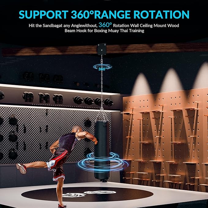 1200lb Heavy Punching Boxing Bag Hanger, 360° Beam Punching Bag Hanger, Rafter Heavy Bag Mount Hook, Punching Bag Mounting Bracket, Rotation Wall Ceiling Mount Bracket for Muay Thai,Yoga Swing,Hammock