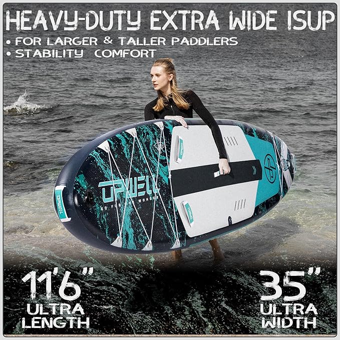 UPWELL 10'6"/11'/11'6" Inflatable Paddle Board, Stand Up Paddlboard for Youth & Adults, Stable Design, Premium SUP Accessories, Backpack, Leash, Hand Pump, Fins