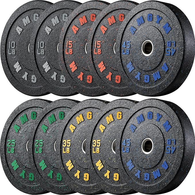 2 Inch Bumper Plates,10-500lbs,Barbell Rubber Olympic Weight Plates Set for Home Gym, Strength Training & Weight Lifting, Multiple Options Colors
