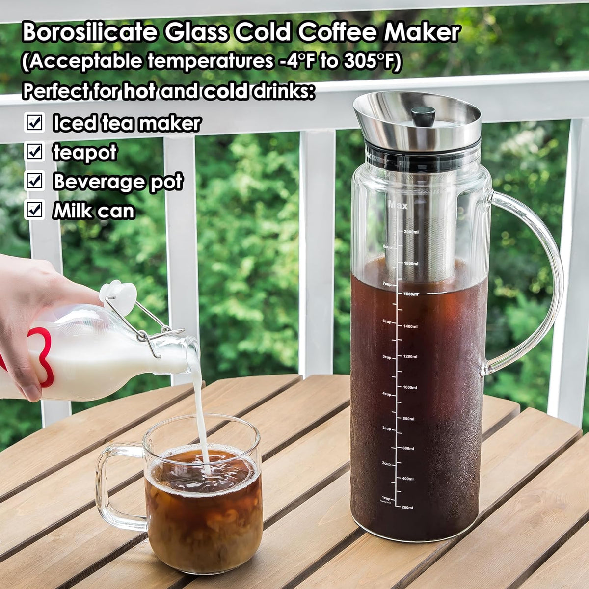 Aquach 68 Oz Cold Brew Coffee & Iced Tea Maker – Airtight Lid for Freshness Up to 2 Weeks, Dishwasher Safe