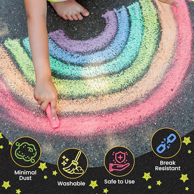 160 PCS Washable Sidewalk Chalks Set for Kids, 16 Colors Non-Toxic Jumbo Sidewalk Chalk Bulk for Outdoor Art Play, Painting on Chalkboard, Blackboard and Playground, Kids Outdoor Toys
