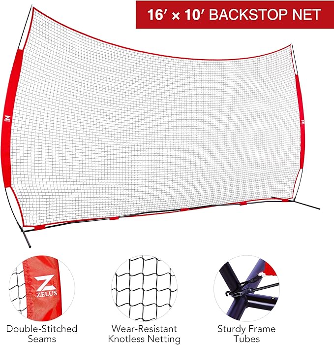 12x9ft / 16x10ft Barricade Backstop Net, Ball Sports Barrier, Practice Net for Baseball, Softball, Lacrosse, Soccer, Basketball and More