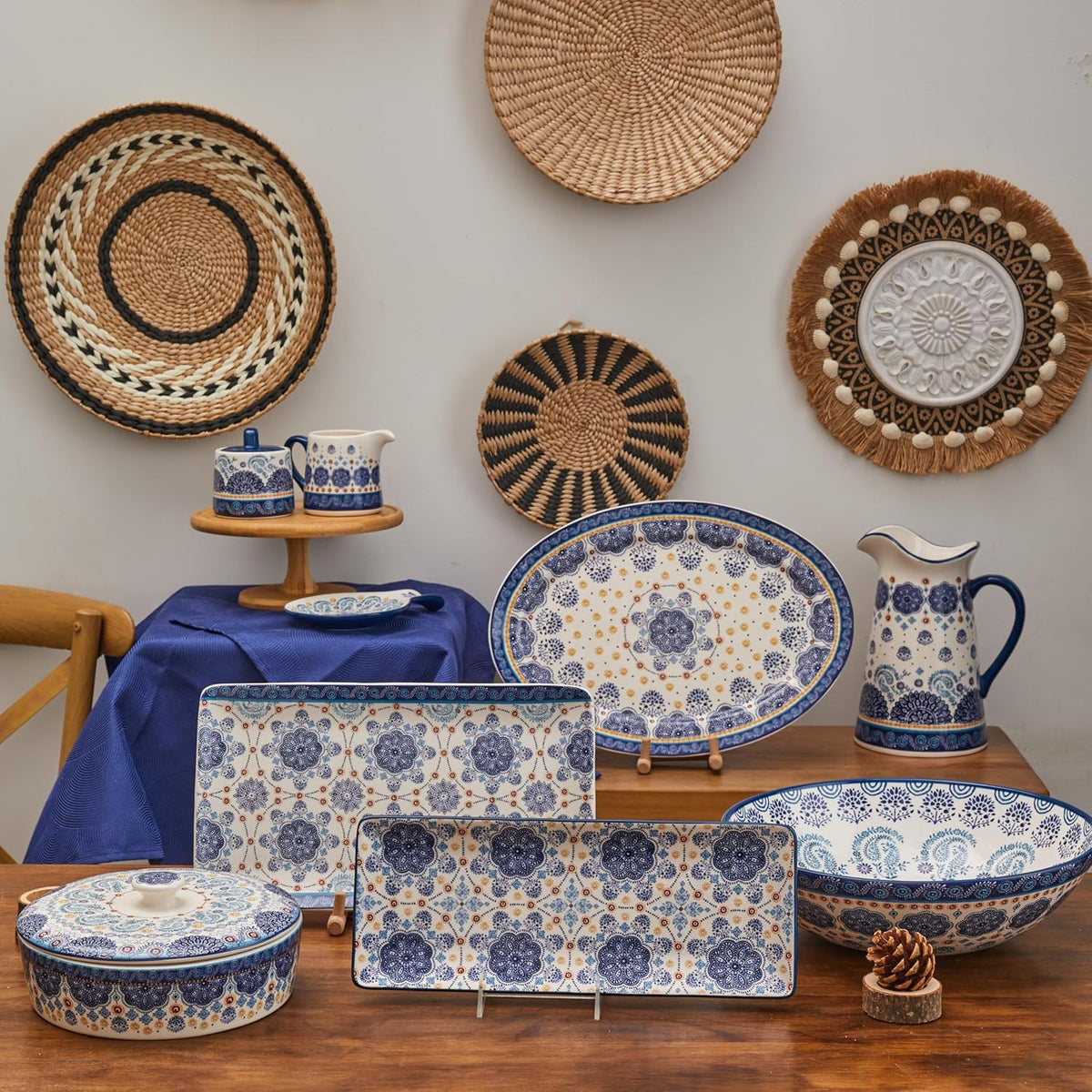 Bico Blue Talavera Ceramic 16 inch Oval Platter, Microwave & Dishwasher Safe