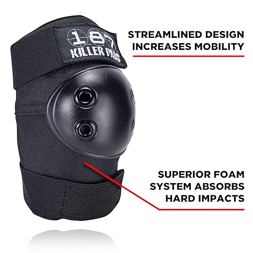 187 Killer Pads Knee Pads, Elbow Pads Combo Pack, Black, Small/Medium