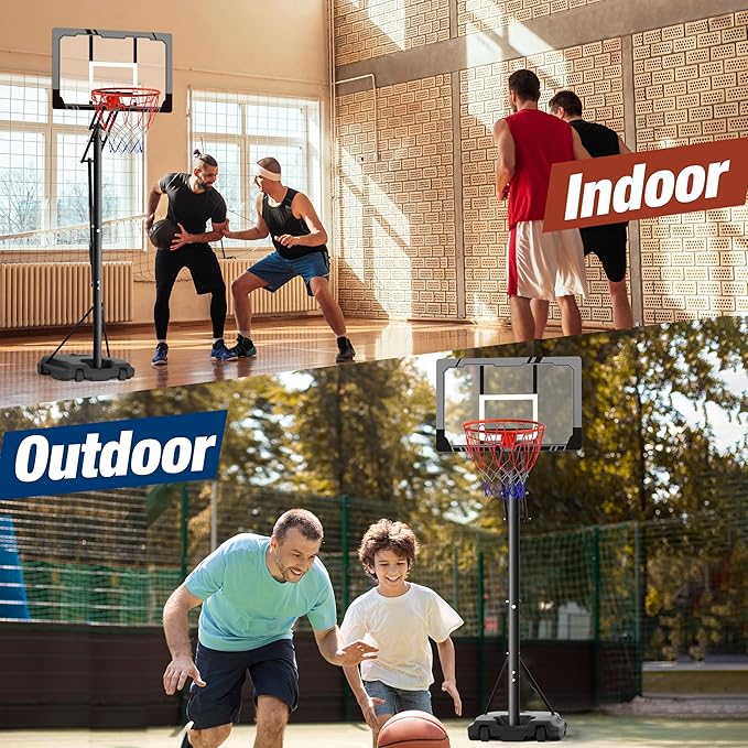 Basketball Hoop Outdoor with 45 Inch Shatterproof Backboard, Portable Basketball Goal System 4.8-10ft Height Adjustable for Kids, Youth, Adults, Backyard/Driveway/Indoor