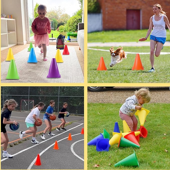7" Soccer Cones for Training, 36 Pack Sports Agility Field Plastic Small Cones for Kids Skating Basketball Football Practice Drills, 6 Colors