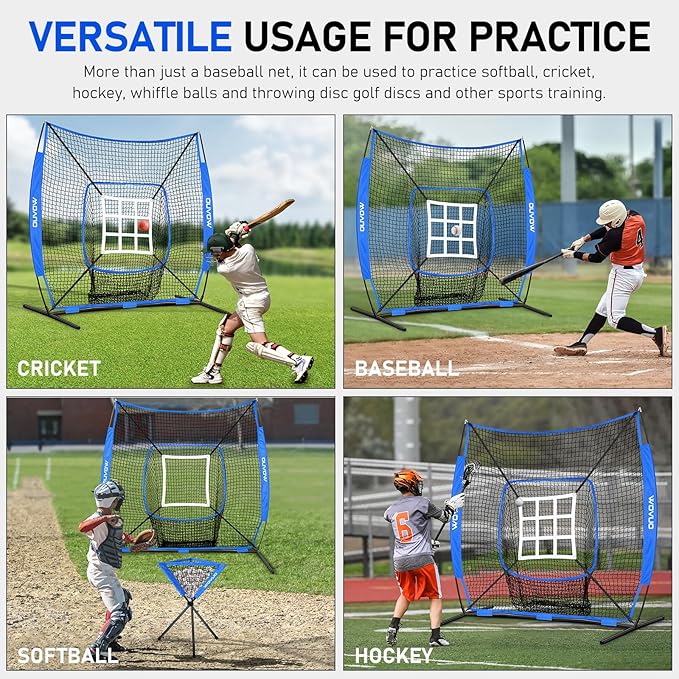 7x7 ft Baseball Net for Batting Pitching Hitting, Softball Pitching Net with Strike Zone, Tee, Ball Caddy, Softball Batting Net Baseball Training Equipment for Kids Adult Youth Sport Practice