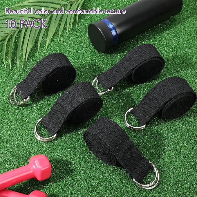 Jerify 10 Pcs Yoga Strap for Stretching Bulk 6ft Exercise Stretch Band with Metal D Ring Adjustable Pilates Non Elastic Yoga Stretch Belt for Women Men Physical Fitness Gym Workout Dance