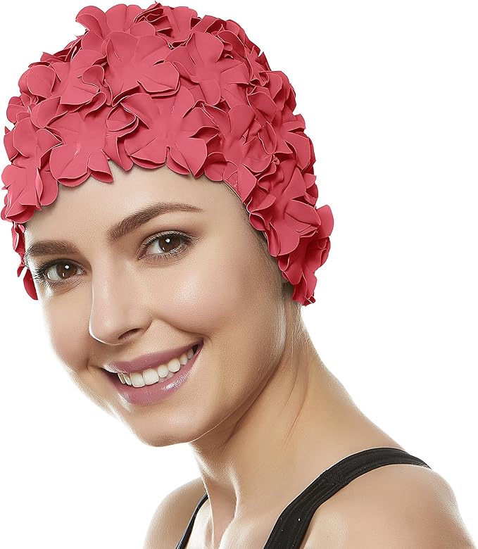 BEEMO Floral Petal Ladies Bathing Swim Cap Women Retro Swim Hat Long/Short Hair