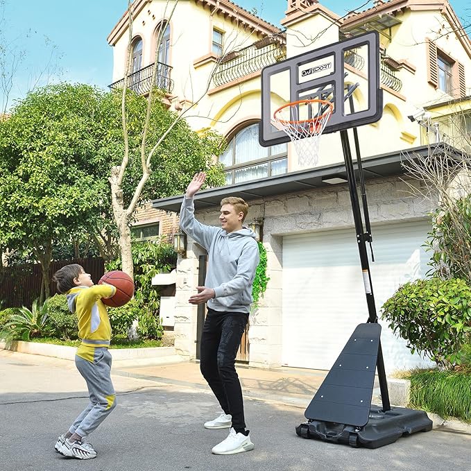 Basketball Hoop Outdoor 44-48Inch Impact Backboard, 5.3-10FT Height Adjustable Basketball Hoop Goal System with Portable Wheels for Adults