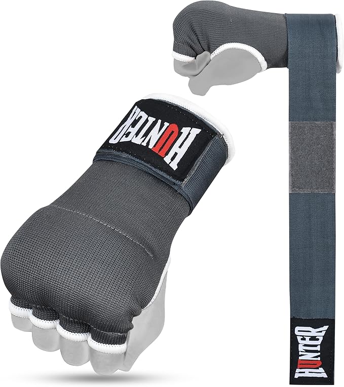 HUNTER Gel Padded Inner Gloves with Hand Wraps for Boxing, Quick Elastic Training Wraps for Men & Women, Muay Thai MMA Kickboxing Martial Arts Knuckle Wrist Protector (Pair)