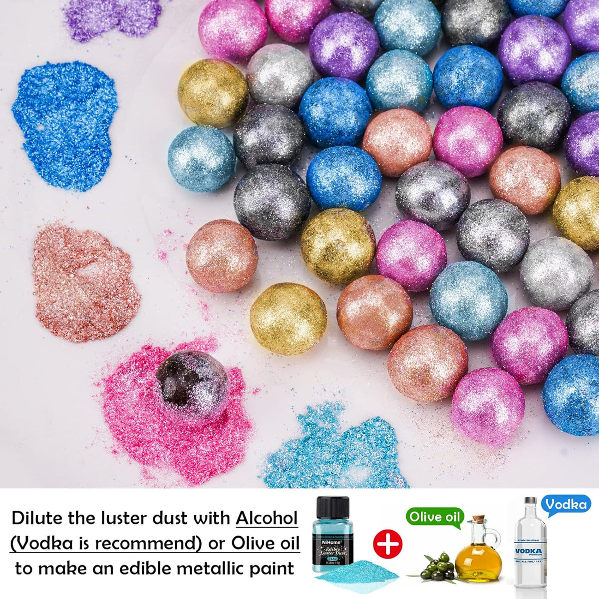 NiHome Edible Food-Grade Glimmer Powder Glitter Luster Dust Metallic Food Decorating Sprinkle Glimmery Dust for Drink Wine Beverage Cake Candy Dessert Bakery Restaurant Vegan (0.18oz/5g, Teal)