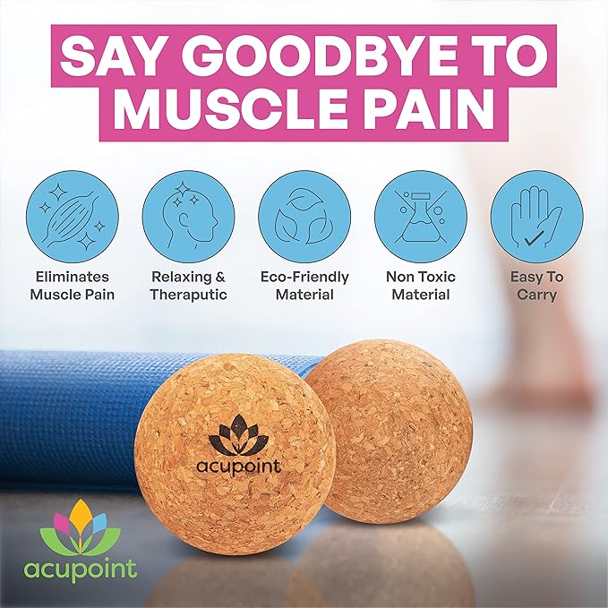 Physical Massage Therapy Lacrosse Ball Set Ideal for Yoga Deep Tissue Massage Trigger Point Therapy and Myofascial Release Physical Therapy Equipment Back Foot Plantar Fasciitis (Cork)
