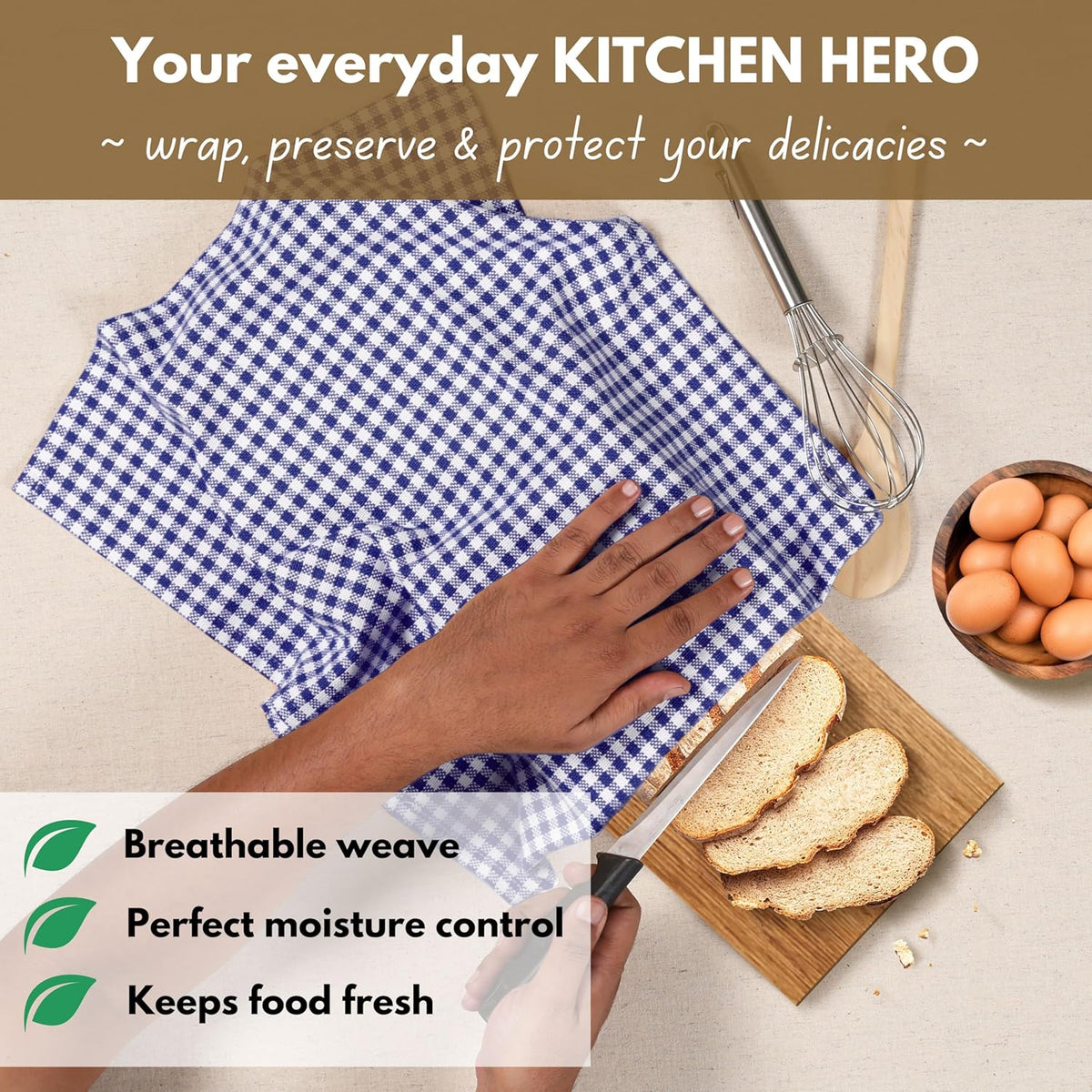 Native Fab Gingham Dish Towels 16x26 inches Set of 4 - Absorbent Washable Dishcloths, Dish Towels for Quick Drying Dishes, Kitchen Hand Towels with Hanging Loop, Blue White