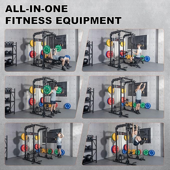 Power Rack for Home Gym – 2000LB Capacity Multifunction Squat Rack with Cable Crossover, Includes 16 Professional attachments for Home Gym Strength Training, P63 Rampage