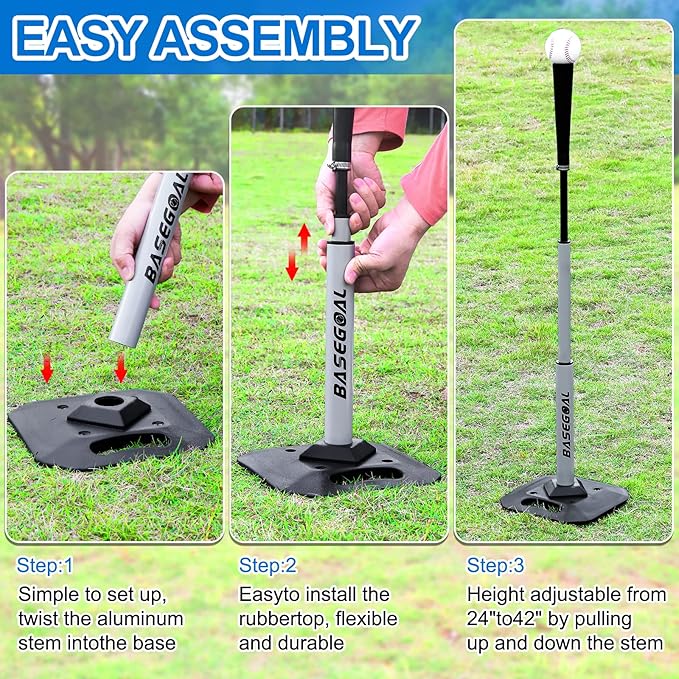 Baseball & Softball Batting Tee,Portable Hitting Tee,with Heavy Duty Base,Flexible Rubber Top,Adjustable Height