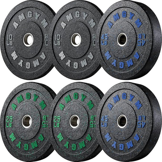 2 Inch Bumper Plates,10-500lbs,Barbell Rubber Olympic Weight Plates Set for Home Gym, Strength Training & Weight Lifting, Multiple Options Colors