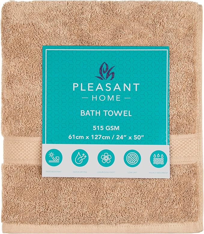 Pleasant Home Bath Towels Set of 6 (24” x 50”) 100% Cotton, 515 GSM | Soft & Absorbent Towels for Bathroom, Gym, Pool & Spa | Bulk Bath Towels 6 Pack - Neutral Mix